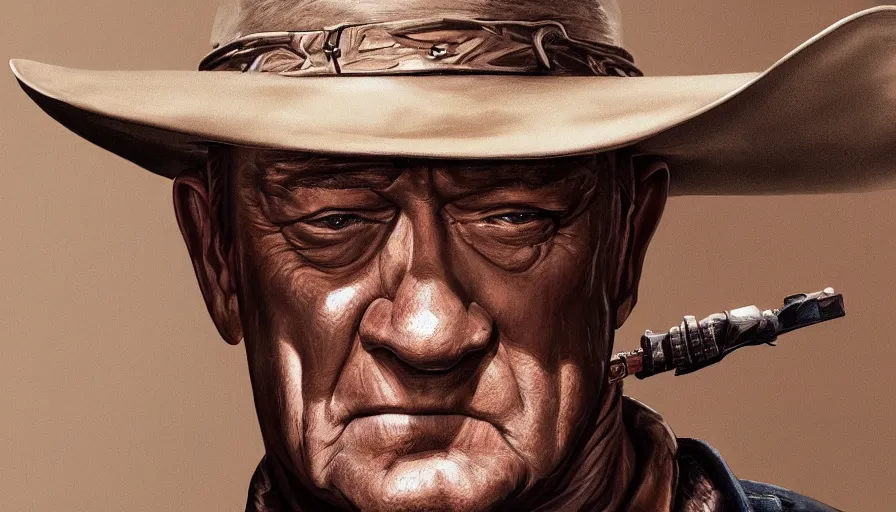 Prompt: Digital painting of John Wayne in 2022, hyperdetailed, artstation, cgsociety, 8k