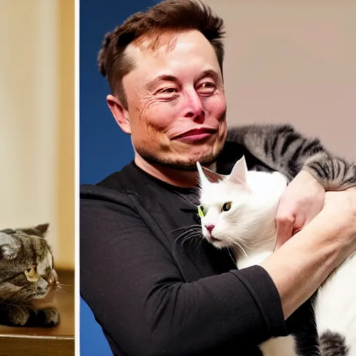 Image similar to elon musk holding a cat while crying