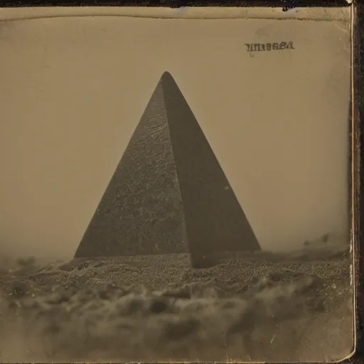 Image similar to tintype photo, underwater, pyramid