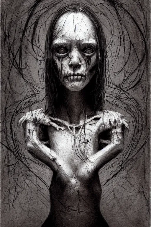 Prompt: charcoal cartoon grunge portrait of a creepy horror nurse girl . intricate abstract. intricate artwork. nightmare fuel. terrifying. by zdzisław Beksiński, wlop, dan mumford , trending on artstation, greg rutkowski very coherent symmetrical artwork. cinematic, hyper realism, high detail, octane render, 8k