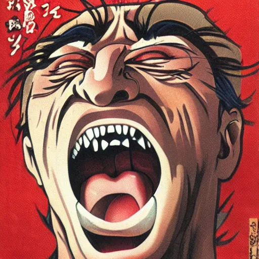 Image similar to mad man screaming, by yoichi hatakenaka