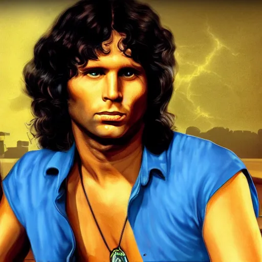 Image similar to Jim Morrison as a GTA loading screen