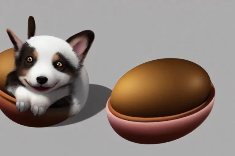 Image similar to a baby corgi crawling out of an egg, photography, concept art, digital art, trending on artstation, 4 k, extremely detailed, realistic, photorealistic,