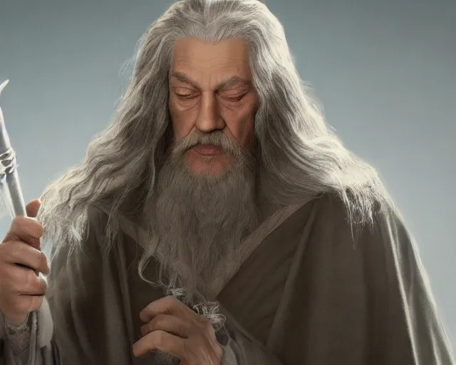 Image similar to jesus christ as gandalf the gray, character art, by various concept artists, redshift render, hyperrealistic face, photorealistic render