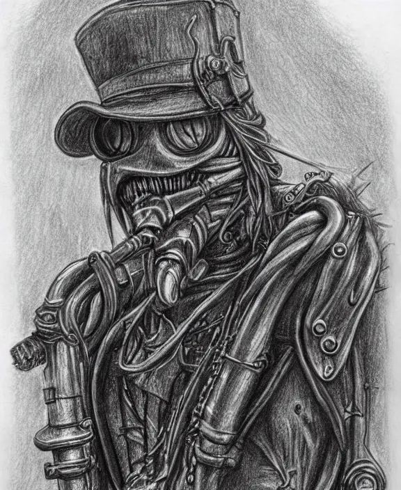 Image similar to a detailed pencil drawing of a steampunk davy jones