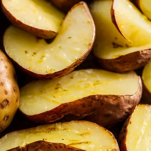 Image similar to Sliced Hackleback Potato. Cookbook photo. Close-up, detailed.