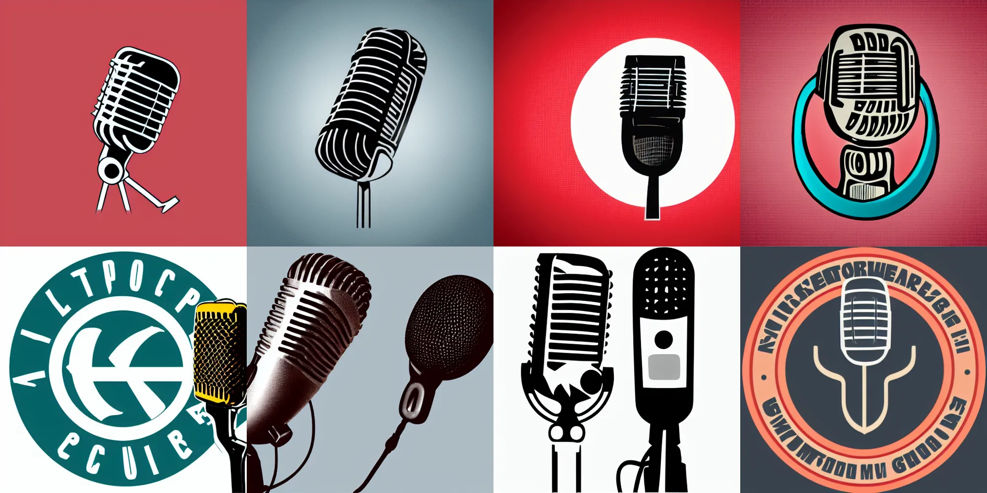 Prompt: Graphic logo with an old school microphone in the center