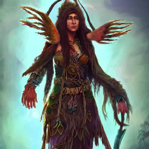 Prompt: a female druid shaman character, concept art, high resolution and detail, photorealistic, cinematic, amazing, inspiring, attractive, full body shot