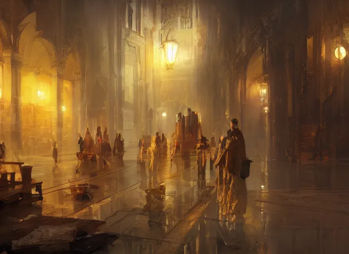 Image similar to the rich golden house and poor people around volumetric lighting, digital painting, highly detailed, artstation, sharp focus, illustration, concept art, ruan jia, steve mccurry, amazing composition