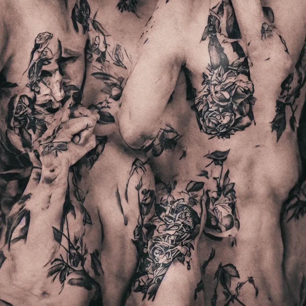 Image similar to photorealistic photo of russian prison tattoos, russian criminal tattoos, nakolki, sergei vasiliev photography