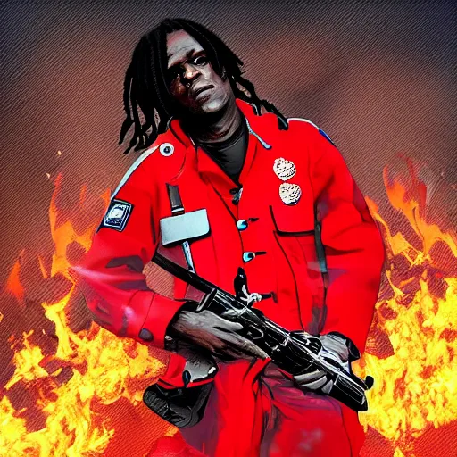 Image similar to chief keef as a firefighter digital art very detailed 4 k detailed super realistic