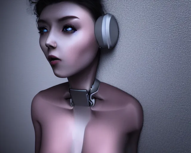 Image similar to jkhdj uidu uoiwoi seductive robot woman poaasp, hyper realistic render, horror, jumpscare, screamer, void, sadness, depression, loss of control
