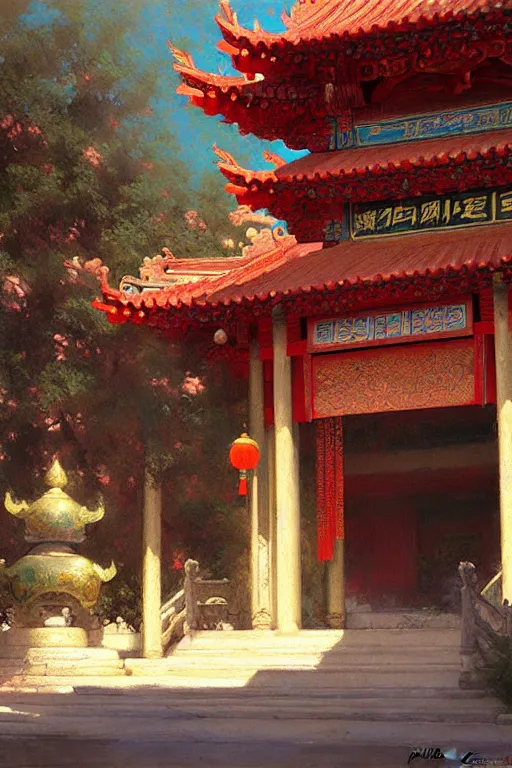 Prompt: Chinese temple, painting by Gaston Bussiere, Craig Mullins