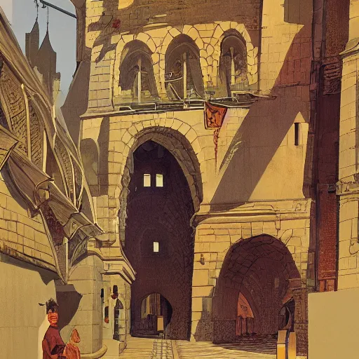 Image similar to Medieval city designed by Syd Mead