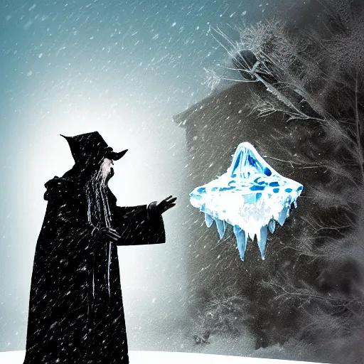 Prompt: A wizard casting a spell of ice and snow, digital art