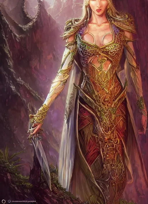 Image similar to elegant elven queen beautiful, ultra detailed fantasy, dndbeyond, bright, colourful, realistic, dnd character portrait, full body, pathfinder, pinterest, art by ralph horsley, dnd, rpg, lotr game design fanart by concept art, behance hd, artstation, deviantart, hdr render in unreal engine 5