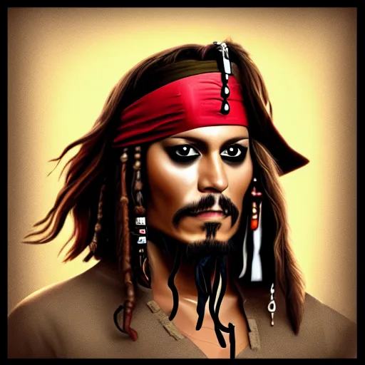 Image similar to portrait of captain jack sparrow, clear clean face, symmetrical face, blurry background, pose, trending on artstation, alexandra fomina artstation, face by ilya kushinov style, style by loish, painterly style, flat illustration, high contrast