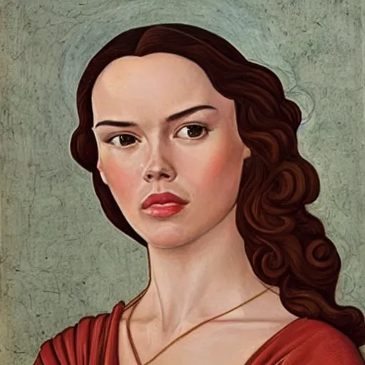 Prompt: botticelli painting of daisy ridley