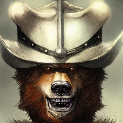 Image similar to dashing charming grinning charismatic bear beast-man rogue, wearing captain's tricorne hat, naval background, amazing, lifelike award winning pencil illustration trending on art station artgerm Greg rutkowski cinematic