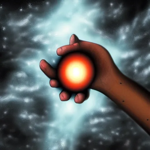 Prompt: a hand comes out from a black hole in the sky, dark, creepy, detailed, digital art