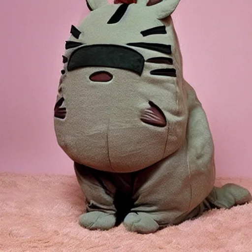 Image similar to a cat wear a totoro costume