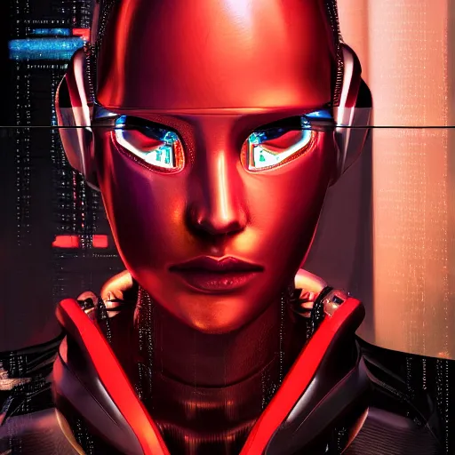 Image similar to portrait of robot, cyberpunk, ultra realistic