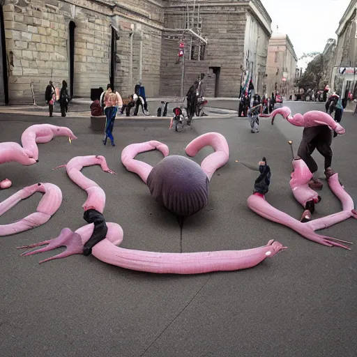 Prompt: award - winning, human snails follow a human worm,'social influence'by critical theory artist