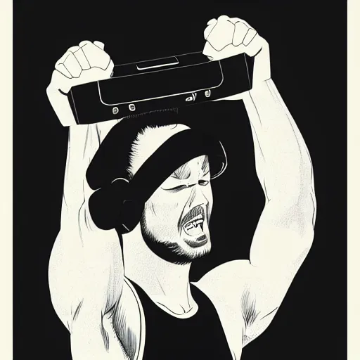 Prompt: wrestlers wearing vr headsets, vr goggles, shrugging, shrugging arms, tap out, fight club, tapping out, minimalistic, trending on art station, poster art by grzegorz domaradzki