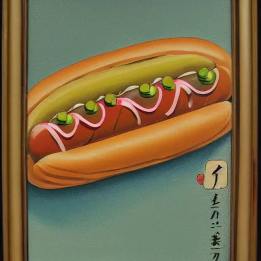 Image similar to beautiful vintage hot dog painting by isami kondo