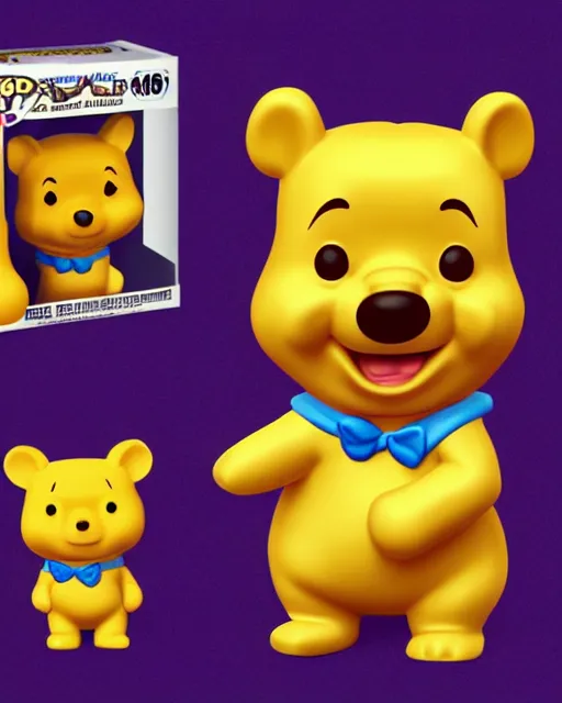 Image similar to full body 3d render of winnie-the-pooh as a funko pop, wearing a suit, studio lighting, white background, blender, trending on artstation, 8k, highly detailed