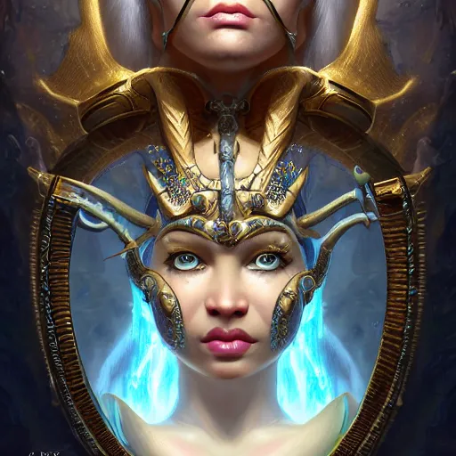 Image similar to old world masters portrait of a beautiful female hybrid atlantean anubis alien warrior elsa jean, regal, realistic, refined, detailed digital art, francois boucher, oil painting, michael cheval, esao andrews, steampunk, walt disney ( 1 9 3 7 ), highly detailed, cinematic lighting, unreal engine, 8 k, hd