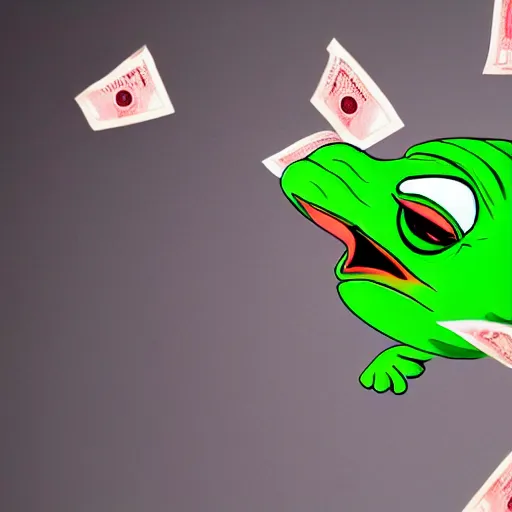 Image similar to flying banknotes around pepe