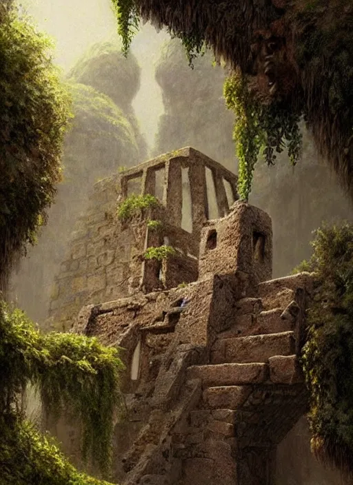 Prompt: an aztec! ruin shaped like a sheep!!, mysterious jungle painting, elegant intricate digital painting artstation concept art by mark brooks and brad kunkle detailed