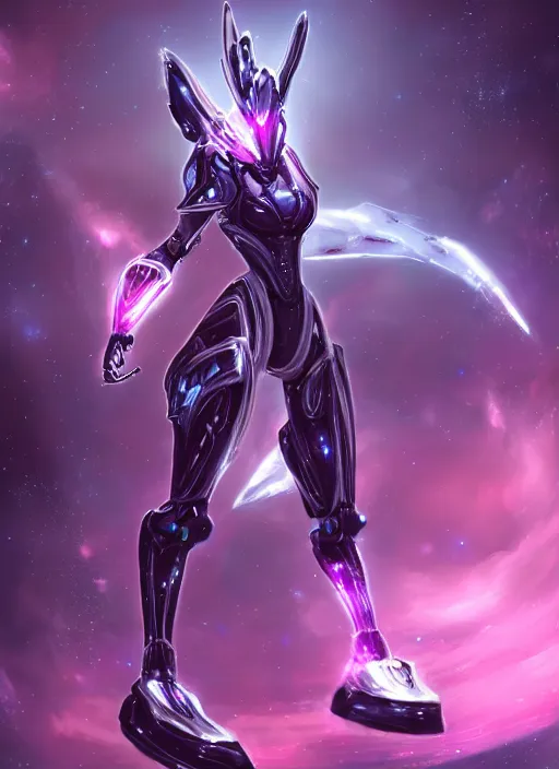 Prompt: cinematic shot, cosmic sized perfectly proportioned stunning beautiful hot female warframe, anthropomorphic robot mecha female dragon, silver, fuschia leds, floating in empty space, nebula sized, holding a galaxy, epic proportions, epic size, epic scale, furry art, dragon art, giantess art, warframe fanart, furaffinity, deviantart