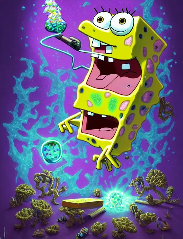 Image similar to front shot of spongebob smoking weed with elon musk, hyperdimensional, bioluminescent hypercubes, crystalline!!! holography!!!, (((intricate))), elegant, highly detailed, centered, (((artstation, concept art, smooth, sharp focus, artgerm, Tomasz Alen Kopera, Peter Mohrbacher, donato giancola, Joseph Christian Leyendecker, WLOP, Boris Vallejo))), mugshot!!!!!, ugly!!!!!!, octane render, nvidia raytracing demo, grainy, muted, 8K, digitalblasphemy