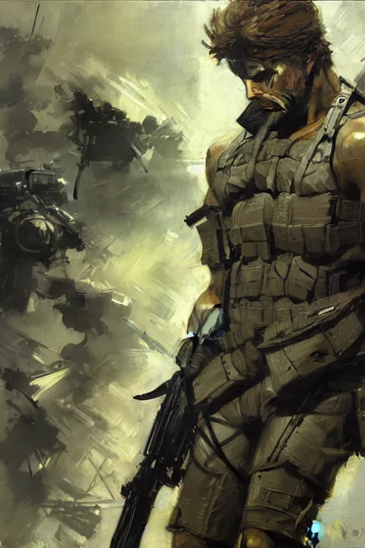 Image similar to solid snake, metal gear, painting by gaston bussiere, craig mullins, greg rutkowski, yoji shinkawa