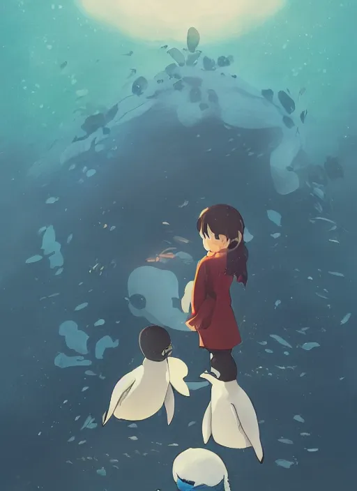 Image similar to alternative movie poster for happy feet by loish, makoto shinkai, studio ghibli, atey ghailan