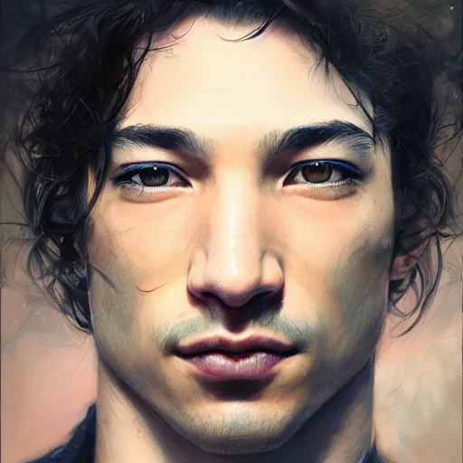 Prompt: ezra miller of blackpink, hyperrealistic portrait, bladerunner street, by karol bak and agnes cecile and artgerm, fantasy art, photo realistic, dynamic lighting, artstation, poster, volumetric lighting, very detailed face, 8 k, award winning