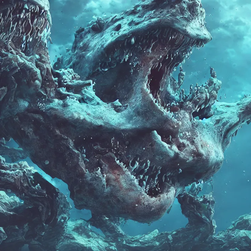 Prompt: photorealistic render of an underwater monster from the mariana trench, octane render