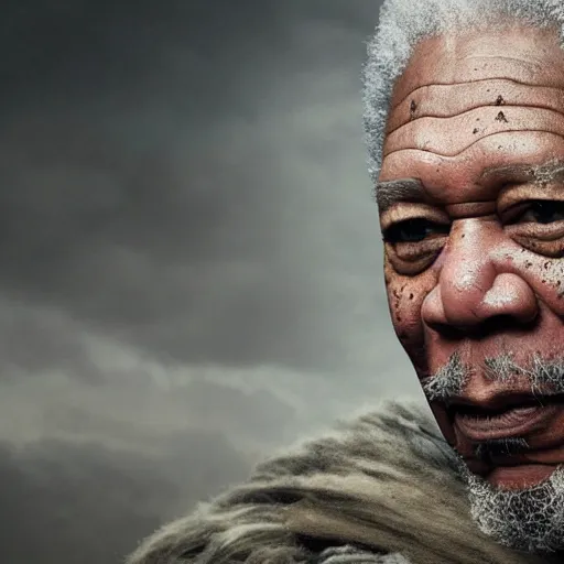 Image similar to Morgan Freeman in Vikings detail 4K quality super realistic