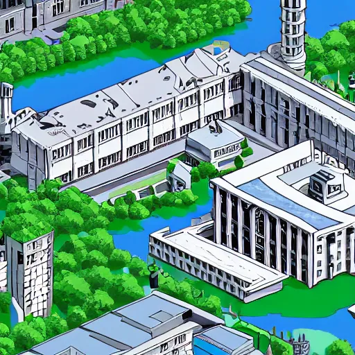 Image similar to sans undertale college, buildings, college campus and building, undertale in college, high detail