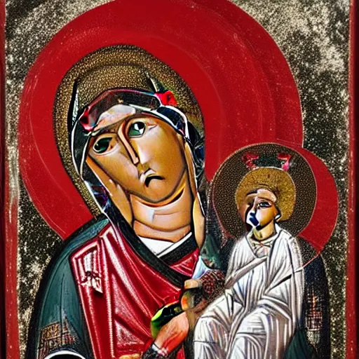 Image similar to red and silver icon of the Theotokos