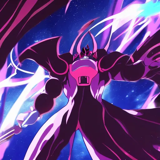 Prompt: Anime of Horrific cosmic abyssal formless creature wielding a powerful planet destroying weapon to pierce the heavens full body portrait , 8k, anime aesthetic, cinematic, dramatic, ominous, symmetrical-H 768