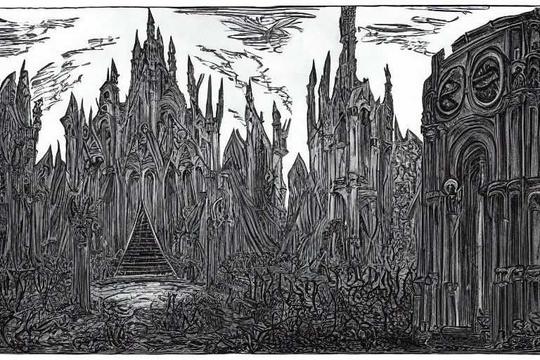 Image similar to The portal to Cthulu's realm open in front of a gothic metropolis