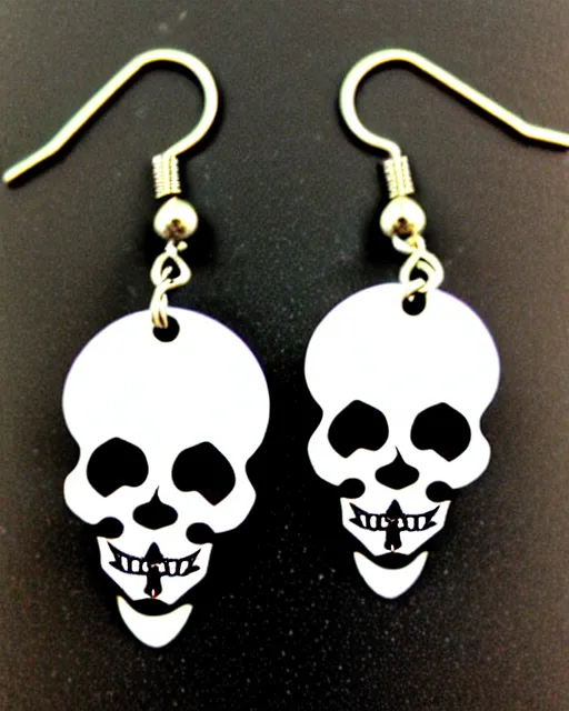 Image similar to tim burton spooky skull, 2 d lasercut earrings,