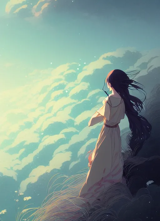 Image similar to portrait of a girl, cloudy sky background lush landscape ln illustration concept art lotr anime key visual portrait long flowing hair fine detail delicate features gapmoe kuudere trending pixiv by victo ngai fanbox by greg rutkowski makoto shinkai takashi takeuchi studio ghibli