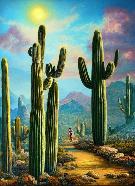 Image similar to a beautiful painting of the san pedro cactus spirit, fantast art, matte painting