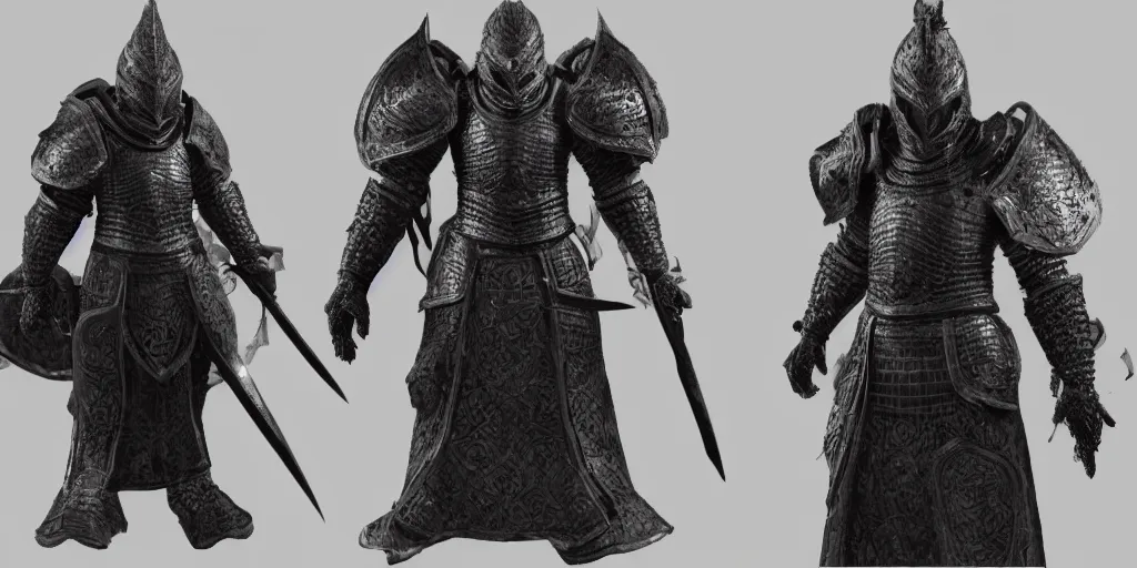 Image similar to a black knight, highly detailed, detailed, fine texture, 3 d render, unreal engine, 3 d character