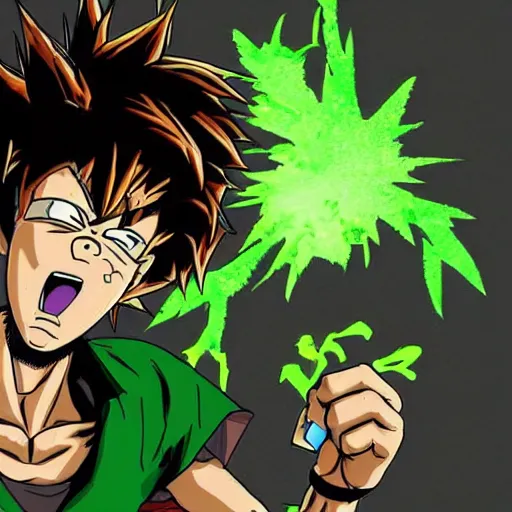 Prompt: Shaggy Rogers dressed like punk/martial artist (as a super sayian) in the style of akira toriyama/leonard boyarsky trending on artstation deviantart Pinterest detailed realistic High Resolution HD 8k