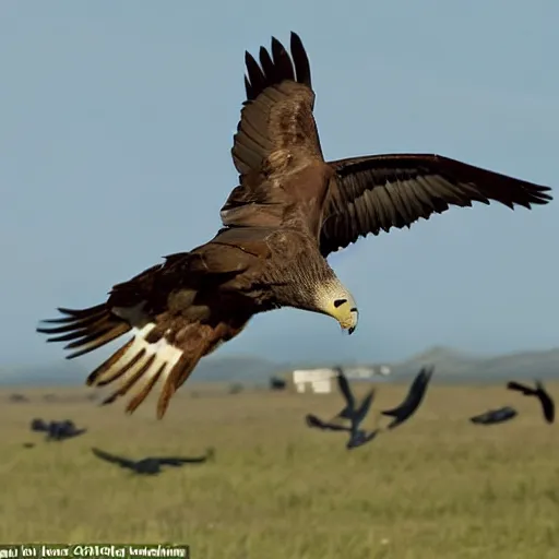 Prompt: a man watching vulture circling prey, ready to strike